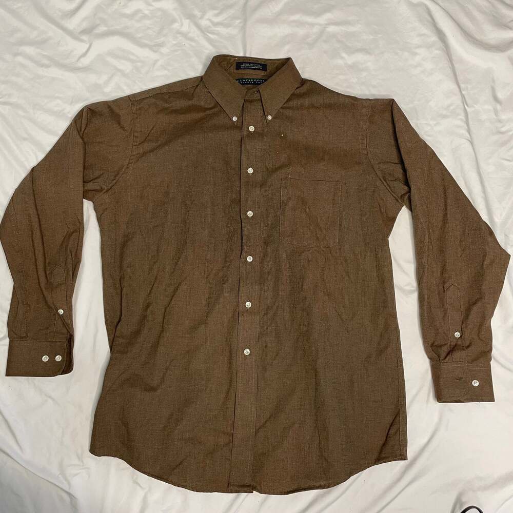Claybrooke Wrinkle Free Oxford Shirt Brown Button Down 16.5 34/35
